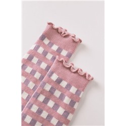 Calcetines cortos estampado cuadros rosa