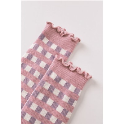 Calcetines cortos estampado cuadros rosa