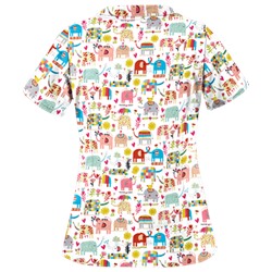 UA Lucky Elephants White Print Scrub Top