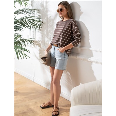 Лонгслив в полоску из премиального хлопка с эластаном