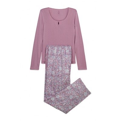 Pijama largo rosa estampado flores