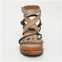 Sandalias - cuero - beige y negro - Suela: 5.5 cm - caña: 10 cm