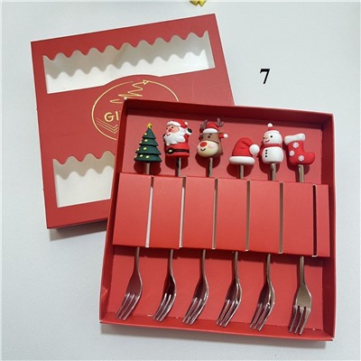 Набор новогодних вилок и ложек  6 шт