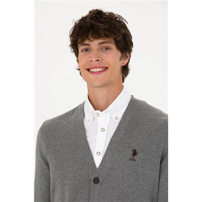 Erkek Gri Melanj Basic Triko Hırka