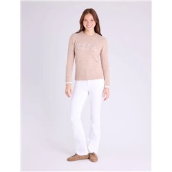 CREW NECK EMBROIDERED TIPPED SWEATER