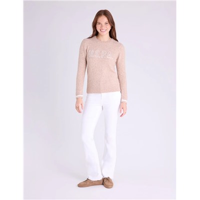 CREW NECK EMBROIDERED TIPPED SWEATER