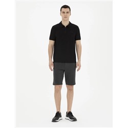 Antrasit Melanj Slim Fit Örme Şort