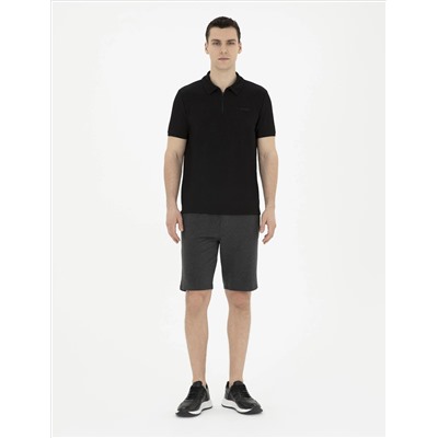Antrasit Melanj Slim Fit Örme Şort