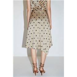 Falda drapeada de seda Beige y negro