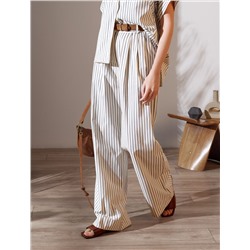 Брюки палаццо в полоску из легкого хлопкового поплина