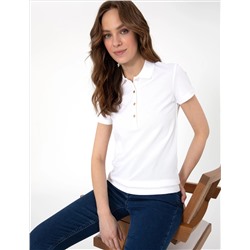 Beyaz Regular Fit Pamuklu Polo Yaka Basic Tişört