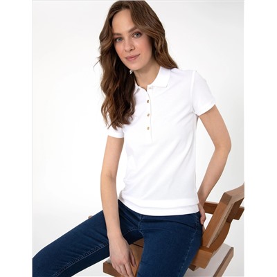 Beyaz Regular Fit Pamuklu Polo Yaka Basic Tişört