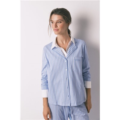 Pijama camisero largo 100% algodón rayas azules