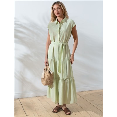 Платье А-силуэта с поясом из легкого хлопкового поплина