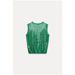 SLEEVELESS SEQUINNED KNIT TOP