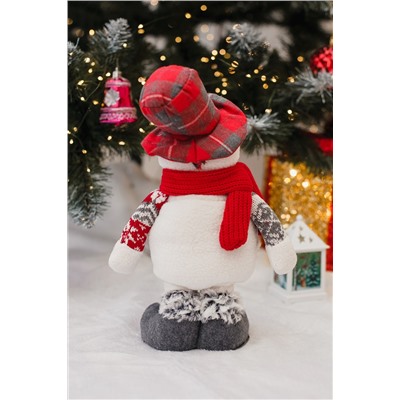 Игрушка новогодняя с выдвижными ногами Снеговик в шляпе с ягодой серо-красный