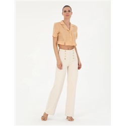 Krem Flare Hıgh Waist Pantolon