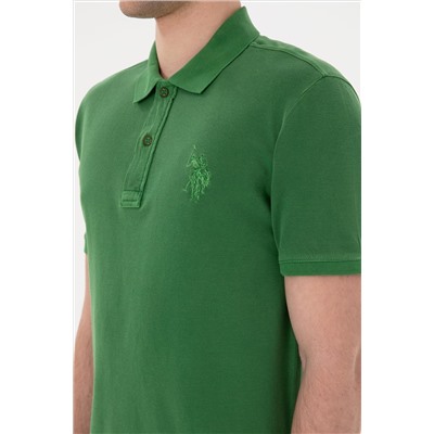 Erkek Slim Fit Polo Yaka Yeşil Basic Tişört