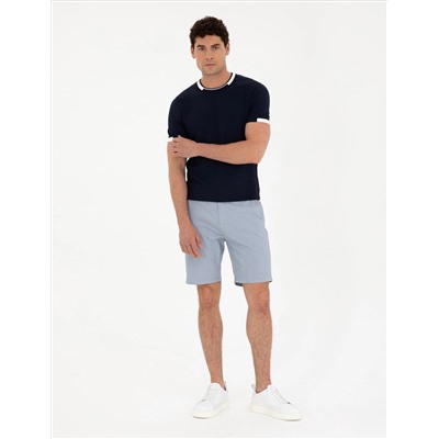 Açık Mavi Slim Fit Gofre Dokuma Şort