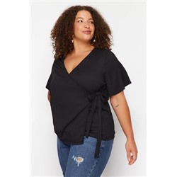 Trendyol Curve Siyah Kruvaze Bağlama Detaylı Örme Bluz TBBSS23AH00126