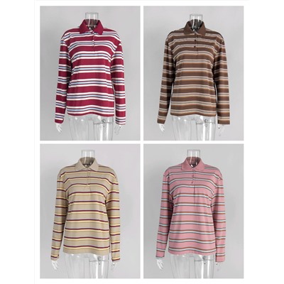 Женский пуловер поло в полоску, фабрика (5 цветов)