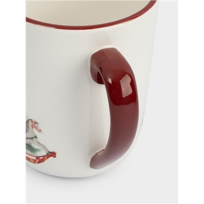 Кружка, 540 мл, керамика D, красная, Лошадка у елки, Festival