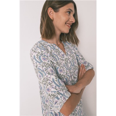 Camisola manga 3/4 floral verde