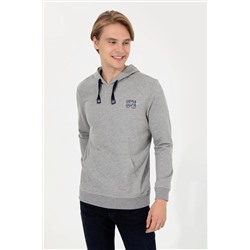 Erkek Gri Melanj Kapüşonlu Basic Sweatshirt