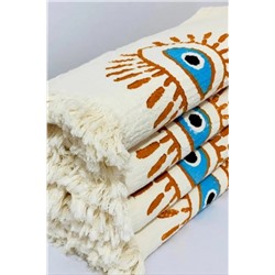 Elif Towels %100 Pamuklu Müslin Kumaş Ahşap Baskı Göz Desenli Peştemal