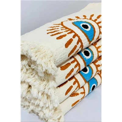 Elif Towels %100 Pamuklu Müslin Kumaş Ahşap Baskı Göz Desenli Peştemal