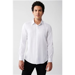 Avva Erkek Beyaz %100 Pamuk Slim Fit Dar Kesim Saten Gömlek B002002
