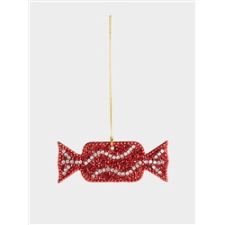 Игрушка елочная, 9 см, бисер/дерево, красно-белая, Конфета, New year