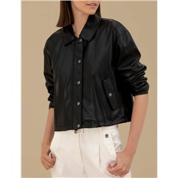 Siyah Crop Top Deri Ceket