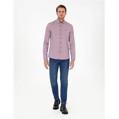 Bordo Slim Fit Uzun Kollu Gömlek