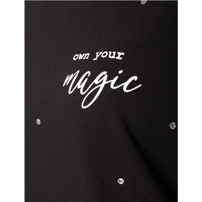 Удлиненная футболка over-size с  принтом стразами