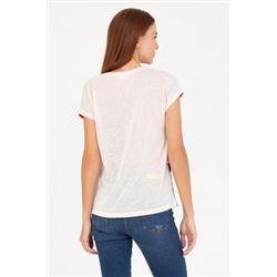 Kadın Krem Bisiklet Yaka Tişört