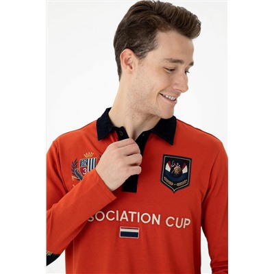 Erkek Kiremit Polo Yaka Sweatshirt