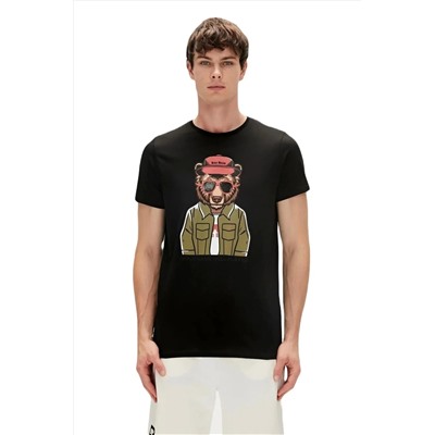 Bad Bear, Good Game 0 Yaka Erkek Tshirt - Siyah