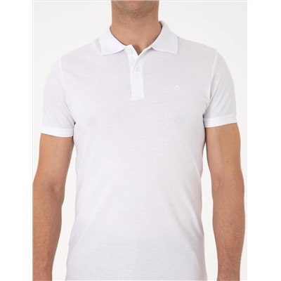 Beyaz Slim Fit %100 Pamuk Polo Yaka Basic Tişört