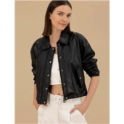 Siyah Crop Top Deri Ceket