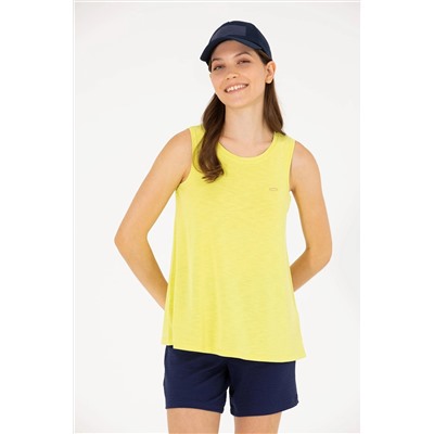 Kadın Neon Sarı Bisiklet Yaka Kolsuz Tişört