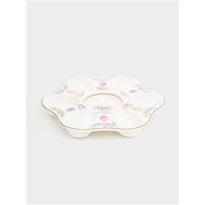 Блюдо для яиц, 21 см, 6 отд, фарфор P, белое, Цыплята и цветы, Spring Bloom