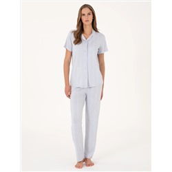 Mavi Kısakollu Gömlek Pijama Takımı