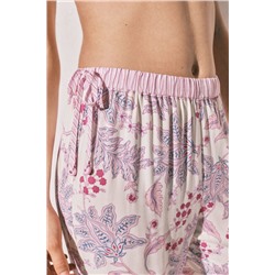 Pantalón largo estampado flores rosa