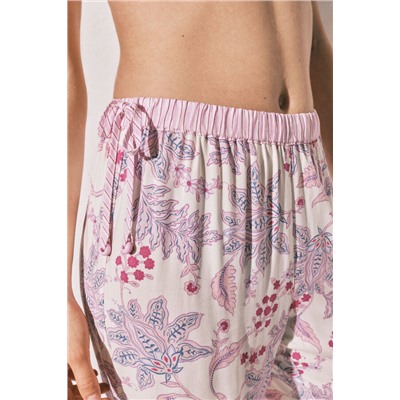 Pantalón largo estampado flores rosa