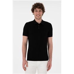 Erkek Slim Fit Polo Yaka Siyah Triko Tişört