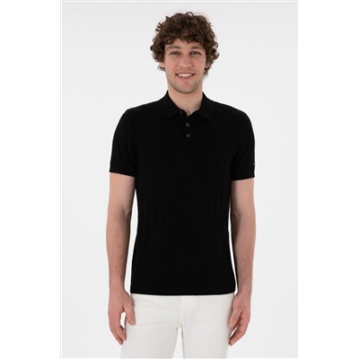 Erkek Slim Fit Polo Yaka Siyah Triko Tişört