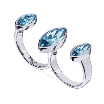 Кольцо Эйва (кристаллы SW аквамарин; покрытие родий), Есть комплект