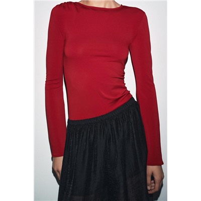 LONG SLEEVE GATHERED T-SHIRT