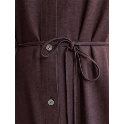 Длинное платье-рубашка с поясом и разрезами изо льна с вискозой